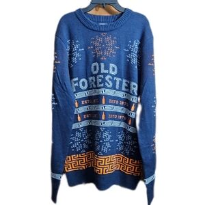 OLD FORESTER BOURBON Mens Embroidered Sweater Navy Blue Orange Size Large
